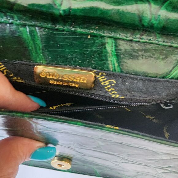 Subissati Green Leather Crossbody Croc Embossed Made in Italy READ DESCRIPTION - Picture 15 of 16